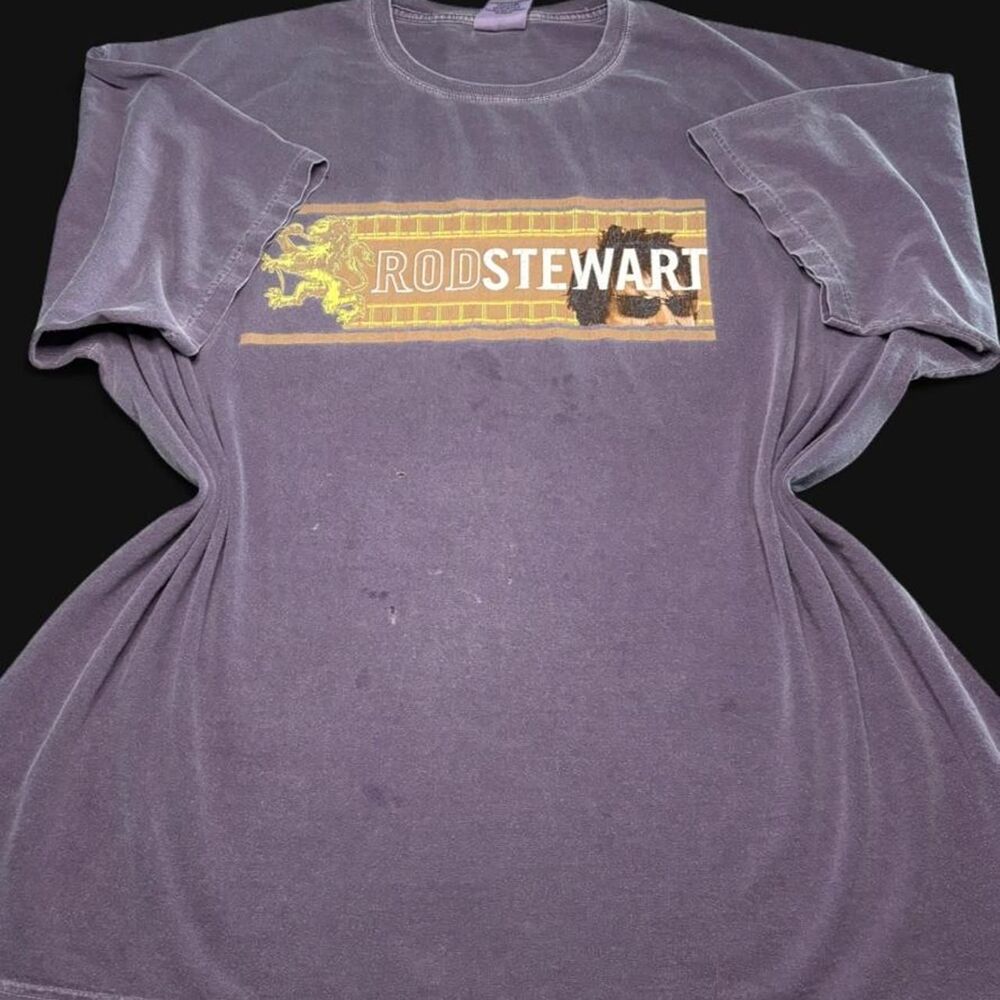 VTG 2001 Rod Stewart Distressed Band Tee Authentic Pigment 2XL USA Fabric Purple